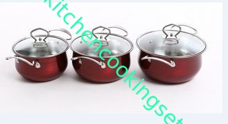Non Stick Red Pots And Pans Set For Induction Cooker Professional Elegant Design